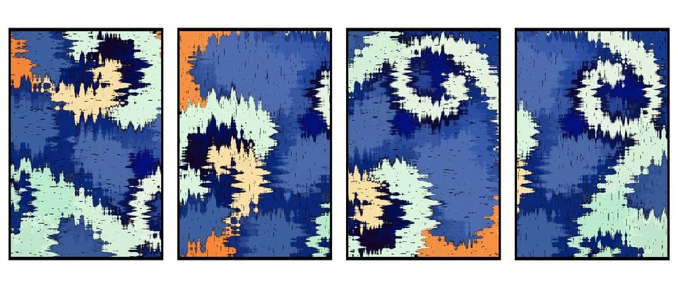 Set of 4 Abstract background in Ikat technique. For use on materials, in gr.. Stock-Illustration