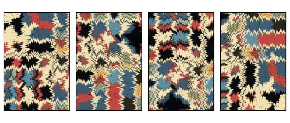 Set of 4 Abstract background in Ikat technique. For use on materials, in gr.. Stock Illustration