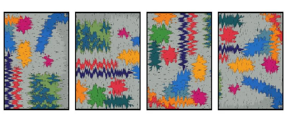 Set of 4 Abstract background in Ikat technique. For use on materials, in gr.. Stock-Illustration
