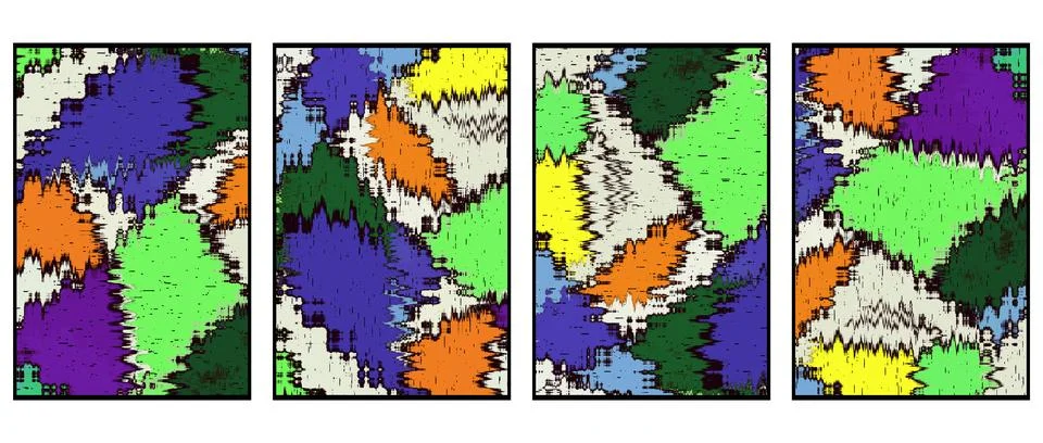 Set of 4 Abstract background in Ikat technique. For use on materials, in gr.. Stock Illustration