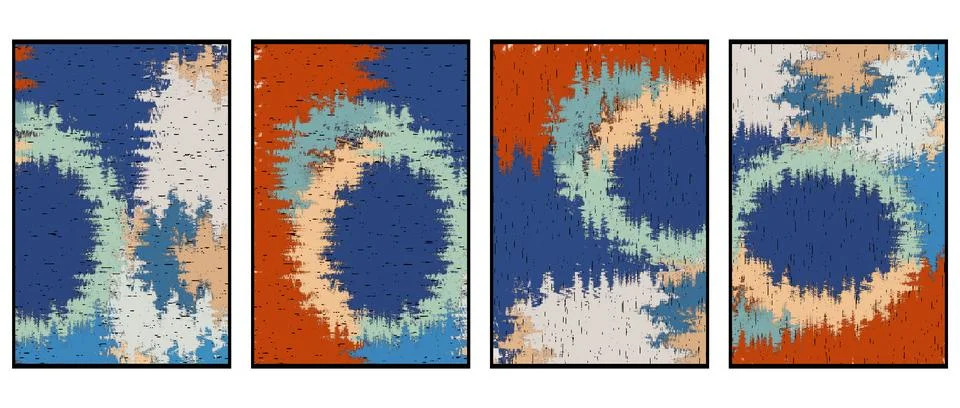 Set of 4 Abstract background in Ikat technique. For use on materials, in gr.. Stock Illustration