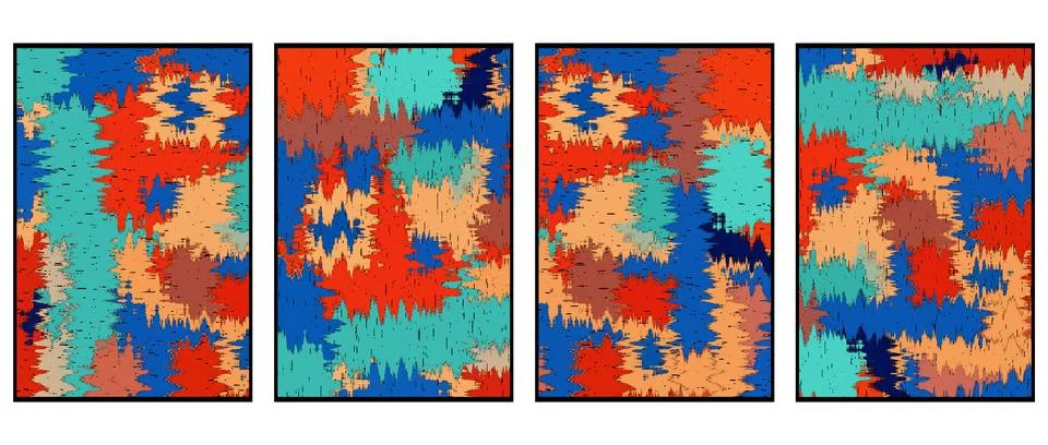 Set of 4 Abstract background in Ikat technique. For use on materials, in gr.. Stock Illustration