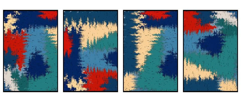 Set of 4 Abstract background in Ikat technique. For use on materials, in gr.. Stock-Illustration
