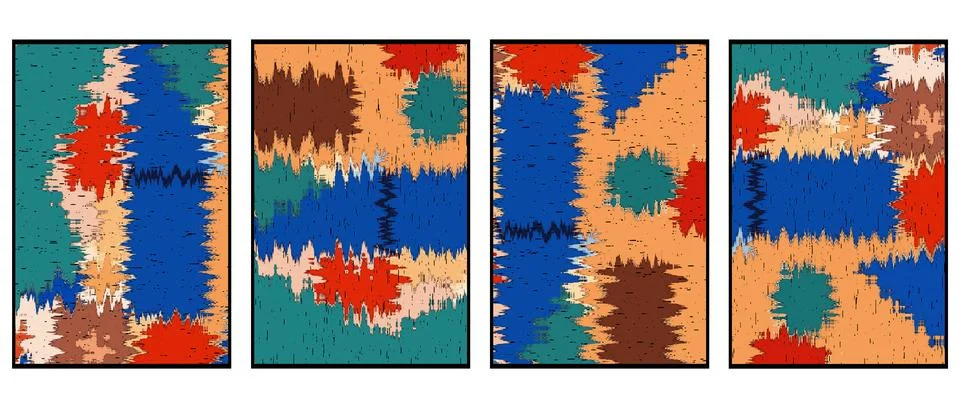 Set of 4 Abstract background in Ikat technique. For use on materials, in gr.. Stock Illustration
