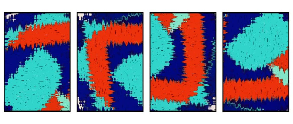 Set of 4 Abstract background in Ikat technique. For use on materials, in gr.. Stock-Illustration