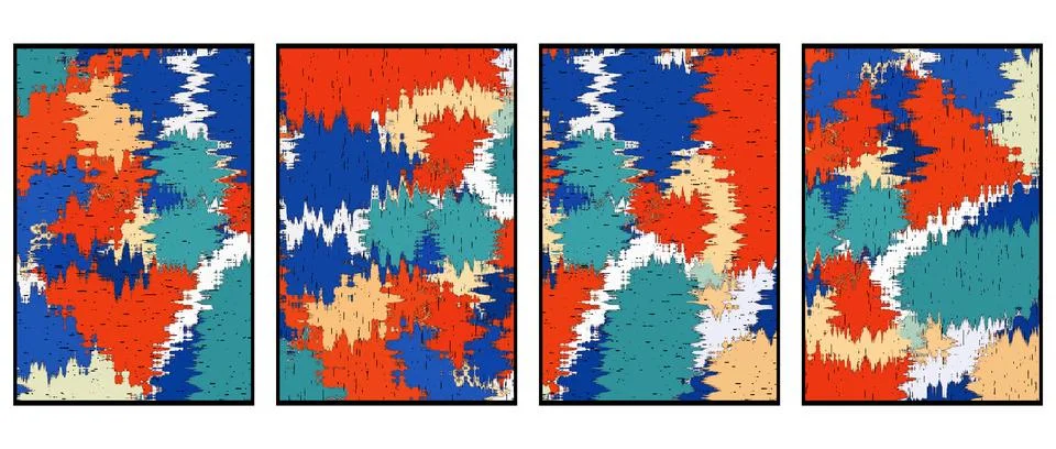 Set of 4 Abstract background in Ikat technique. For use on materials, in gr.. Stock Illustration