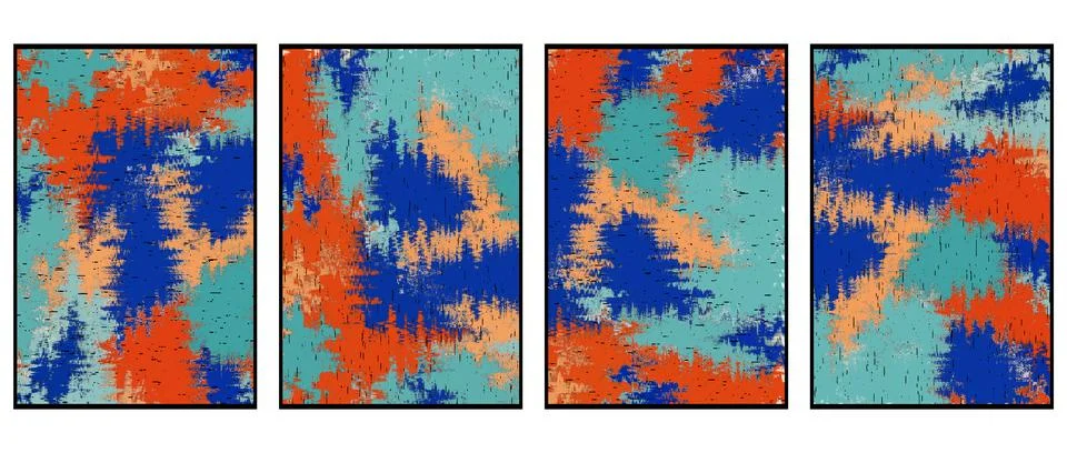 Set of 4 Abstract background in Ikat technique. For use on materials, in gr.. Stock-Illustration