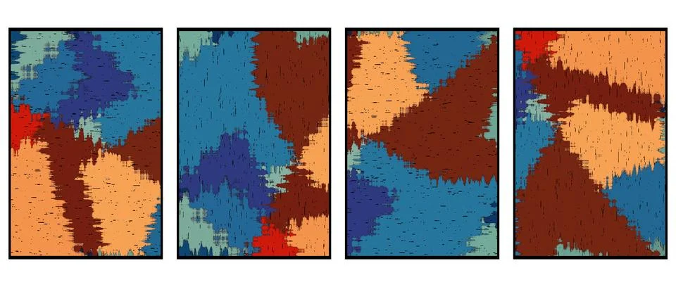 Set of 4 Abstract background in Ikat technique. For use on materials, in gr.. Stock Illustration