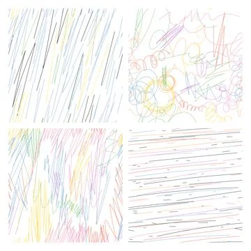 Set of 4 Abstract Color Scribble Pen and Pencil Patterns Stock Illustration