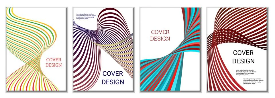 A set of 4 abstract covers. Wavy parallel gradient lines, ribbons evolve. Cov 库存插图