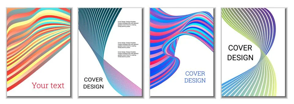 A set of 4 abstract covers. Wavy parallel gradient lines, ribbons evolve. Cov Stock Illustration