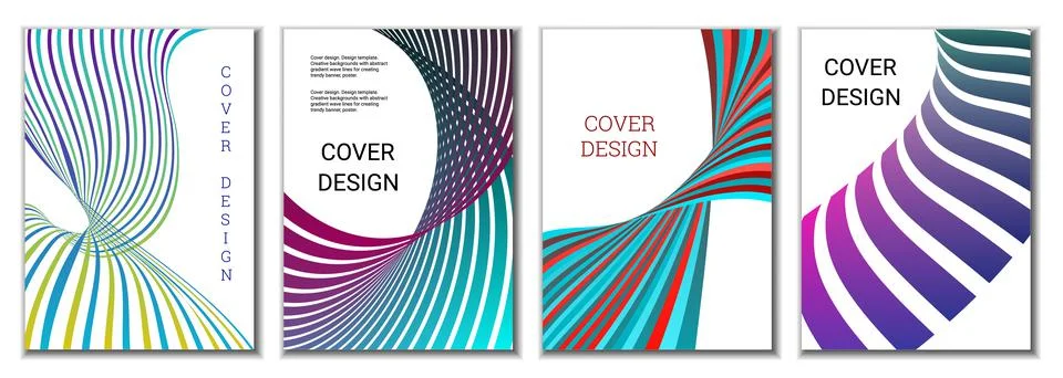 A set of 4 abstract covers. Wavy parallel gradient lines, ribbons evolve. Cov Stock Illustration