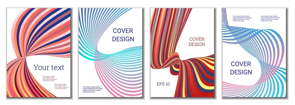 A set of 4 abstract covers. Wavy parallel gradient lines, ribbons evolve. Cov 库存插图