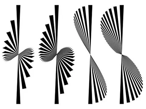 Set 4 abstract elements. Asymmetric converging, radial lines. Illustrazione stock