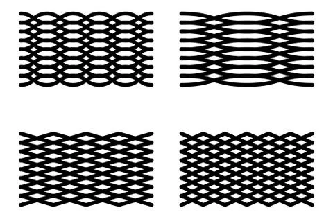 Set of 4 abstract grid elements. Curved lines mesh Stock Illustration