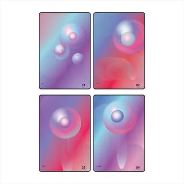 Set of 4 Abstract Iridescent Gradient Backgrounds with 3D Spheres Stock Illustration