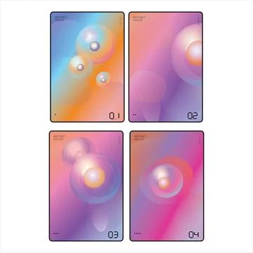 Set of 4 Abstract Iridescent Gradient Poster Templates with 3D Glossy Stock Illustration