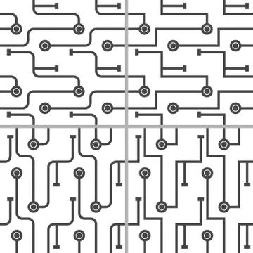 Set of 4 abstract microchip scheme. Simple monochrome lines on white background. Stock-Illustration
