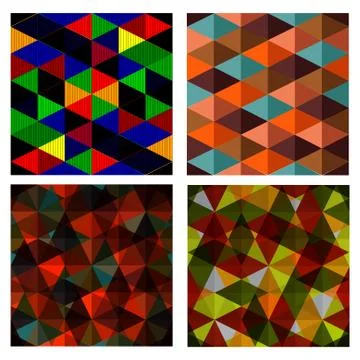 Set of 4 abstract seamless patterns with multicolor triangles, design elements Illustrazione stock