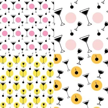 Set of 4 abstract seamless patterns from glasses and spot in trendy hue Illustrazione stock