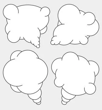 Set of 4 abstract talking bubbles in mono line style with white fill. Stock Illustration