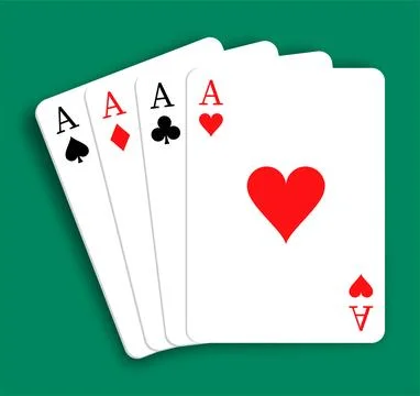 Set of 4 aces of playing cards of different suits. Diamonds, Hearts, Clubs,.. Stock Illustration