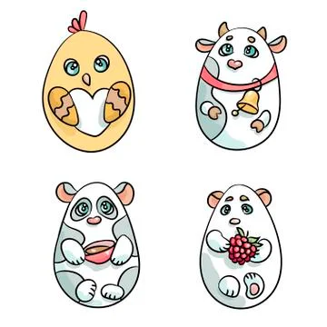 Set of 4 animals in a shape of Easter Egg. Very cute set Stock Illustration