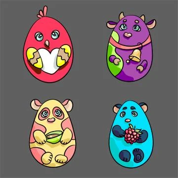 Set of 4 animals in a shape of Easter Egg Stock-Illustration