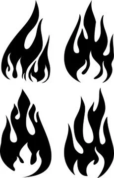 Set of 4 black fires for design or tattoo Stock Illustration