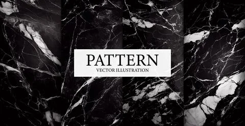 Set of 4 black marble textures, background patterns - Vector 스톡 일러스트