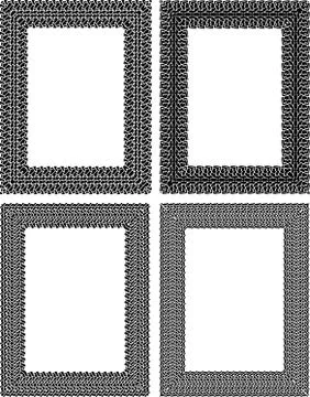 Set of 4 black vector rectangular frames in tire traces style Stock Illustration