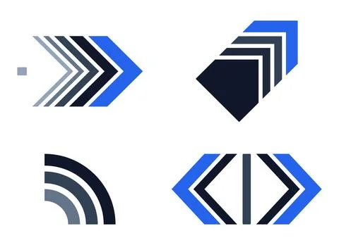 Set of 4 Blue Technology Navigation Icons Set Flat Vector Designs for UI Ap.. Stock Illustration