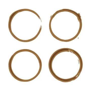 Set of 4 brown coffee cup stains. Vector drink ring textures for cafe, menu or 스톡 일러스트