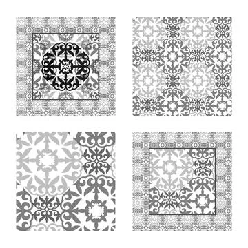 Set of 4 ceramic tiles, seamless patterns with decorative ornaments. Illustrazione stock