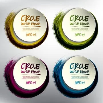 Set of 4 circle paper banners with watercolor brush texture design. Ilustración de archivo
