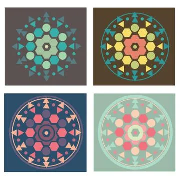 Set of 4 colored versions of geometry mandala pattern Stock Illustration