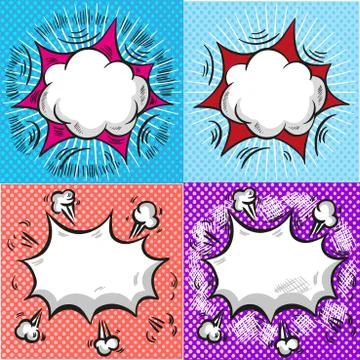 Set of 4 comic backgrounds with speech bubbles Stock Illustration