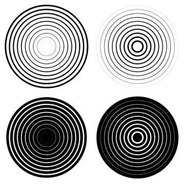 Set of 4 concentric circle elements. Ripple, radiating circles. Monochrome sh Stock Illustration