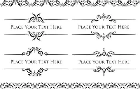 Set of 4 decorative black vector text dividers frames with pair of bonus deco Stock Illustration