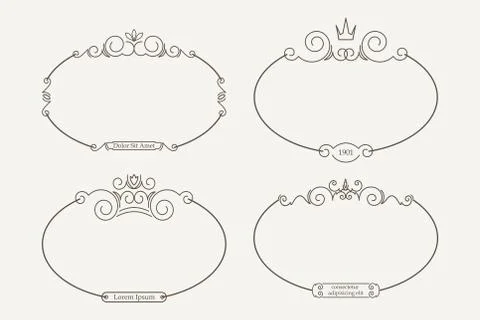 Set of 4 decorative calligraphic oval frames with spaces for text Stock Illustration