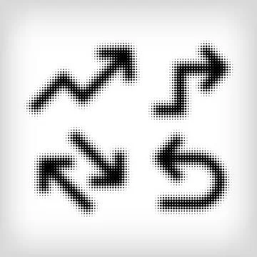 Set of 4 different arrow shape dotted halftone textures. Stock Illustration