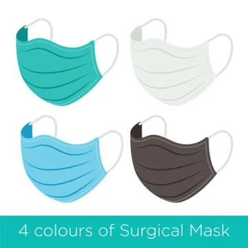 Set of 4 different colours of surgical protective mask to prevent coronavirus Stock-Illustration