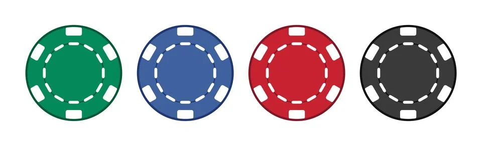 Set 4 different poker chips casino element on white background - Vector Illustrazione stock