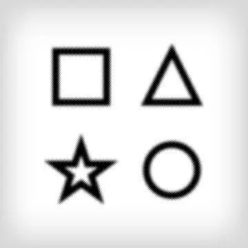 Set of 4 different shapes, triangle, star round dots. Stock Illustration