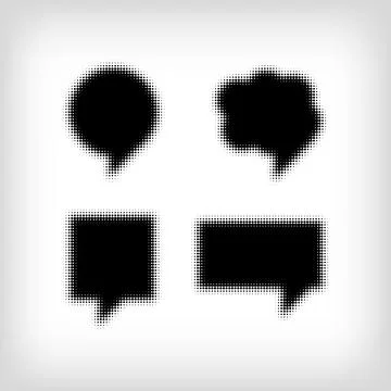 Set of 4 different speech bubble dotted halftone textures. Stock Illustration