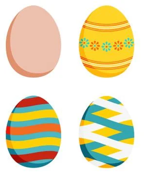 Set of 4 Easter eggs - plain and 3 decorated Stock Illustration