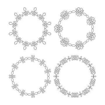 Set of 4 elegant outlined caligraphic round frames Ilustración de archivo