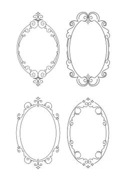 Set of 4 elegant outlined caligraphic round frames 스톡 일러스트