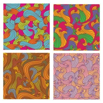 Set of 4 elegant seamless pattern with decorative waves, design elements Stock Illustration