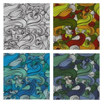 Set of 4 elegant seamless patterns with decorative waves, design elements イラスト素材